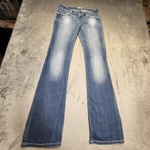 Daytrip LEO Jeans Womens 28XL Blue Bootcut Flare Denim Distressed Stitching